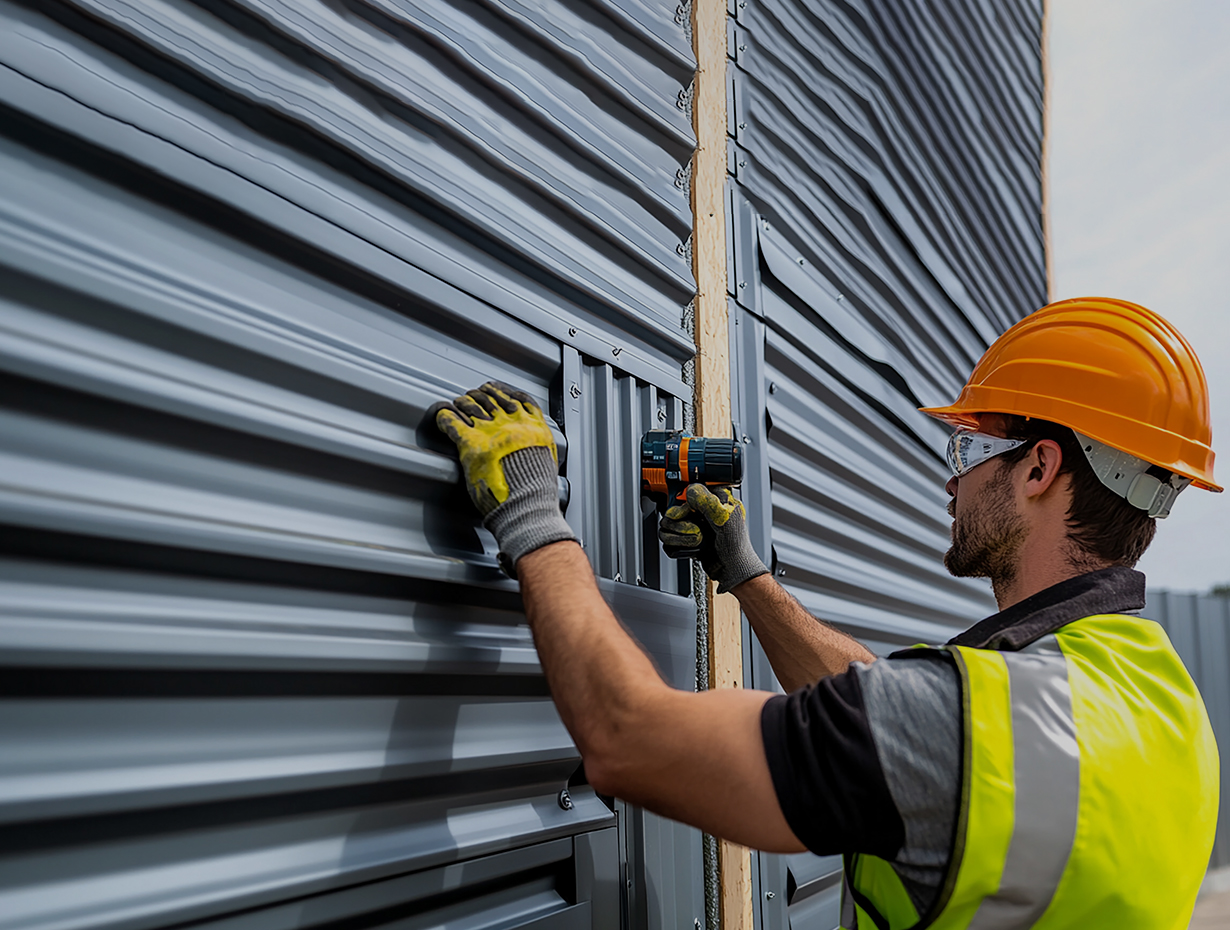 Man installing roller shutters