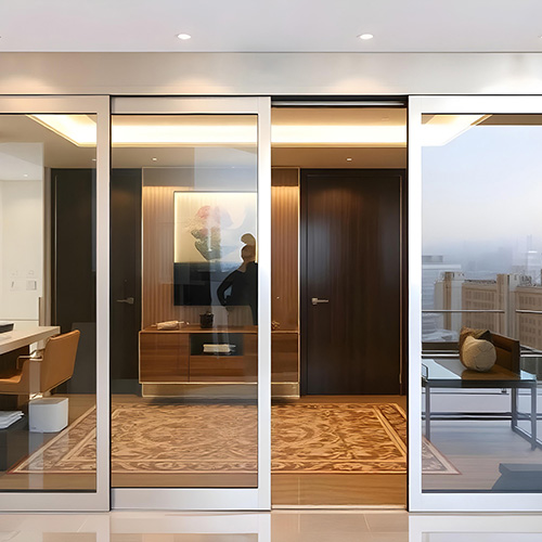 This image shows the automatic sliding glass manufactured by amvel automation